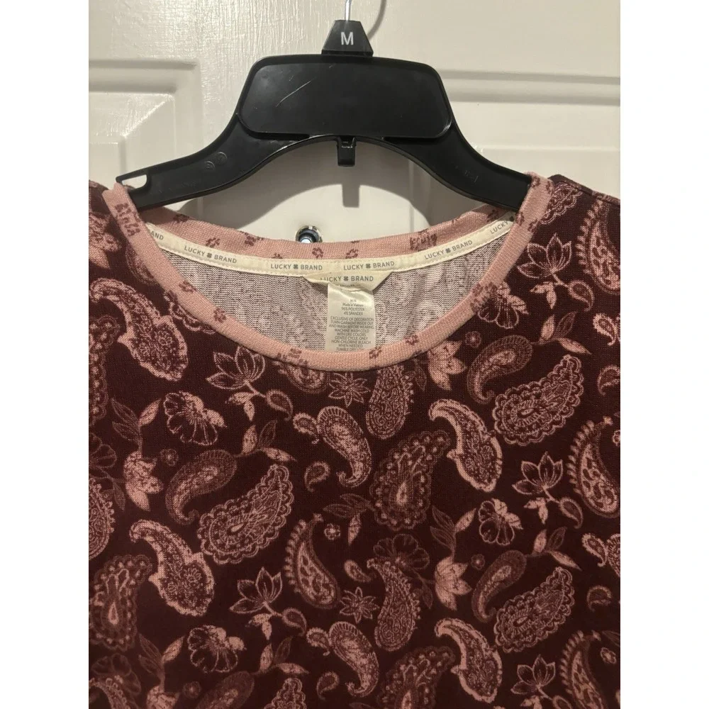Lucky‎ Brand Shirt Medium Purple Paisley Floral Short Sleeve Thin Casual